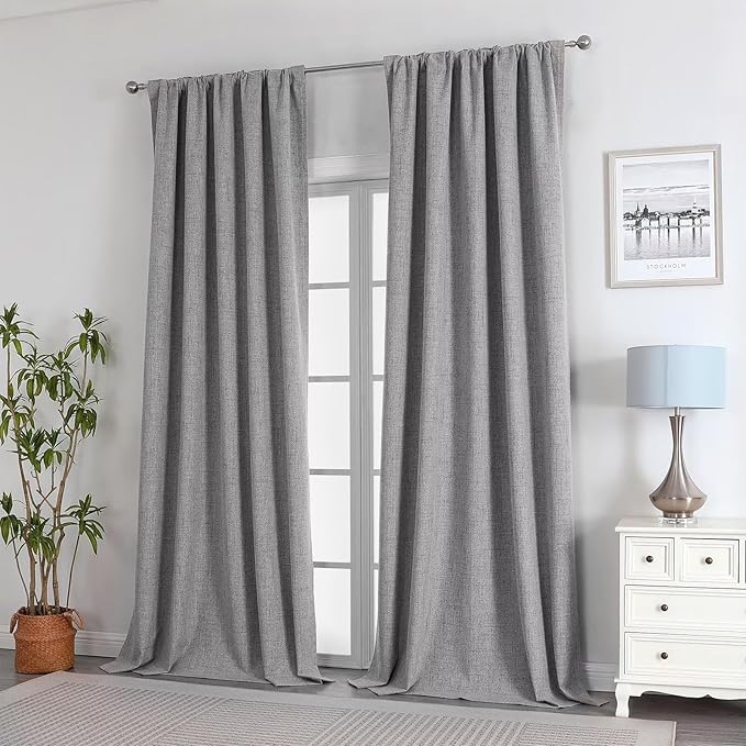 Joydeco 100% Total Blackout Curtains Custom Size for Bedroom Living Room Darkening Long Textured Drapes Thermal Insulated Back Tab & Rod Pocket 1 Panel(Light Grey,Custom Size)