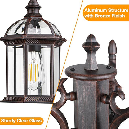 Aluminum Outdoor Lamp Post Birdcage, Hardwired Street Light for Outside, 3-Head Pole Light Modern Lamp Post Outdoor Lighting with Clear Glass Panels for Garden Patio Backyard Walkway Driveway