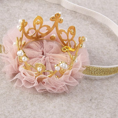 Nishine Princess Toddler Girls Crown Tiaras Baby Elastic Birthday Party Crown Headband Photo Props Gift (Pear&Gold)