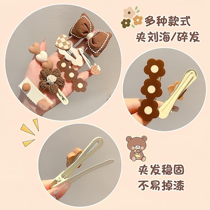 (12 Pcs) Super Cute Lovely Warm Autumn Winter Spring Theme Kid's Hairpin Flower Floral Bear Bowknot Hair Clips Hair Decoration Women Girls Salon Hairstyle Hairdressing Grip -Blue