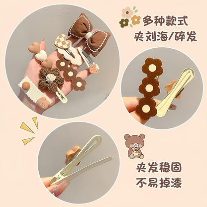 (12 Pcs) Super Cute Lovely Warm Autumn Winter Spring Theme Kid's Hairpin Flower Floral Bear Bowknot Hair Clips Hair Decoration Women Girls Salon Hairstyle Hairdressing Grip -Blue