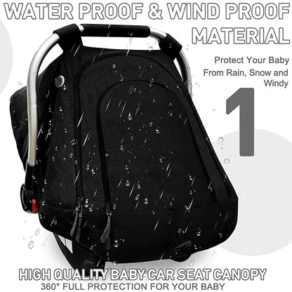 beatoutou Baby Car Seat Cover,Patented Waterproof Baby Car Seat Cover for Boys & Girls,Infant Car Seat Cover Canopy for Girls,Windproof Car Seat Canopy for Boys, Keeps Babies Warm and Cozy (Black)