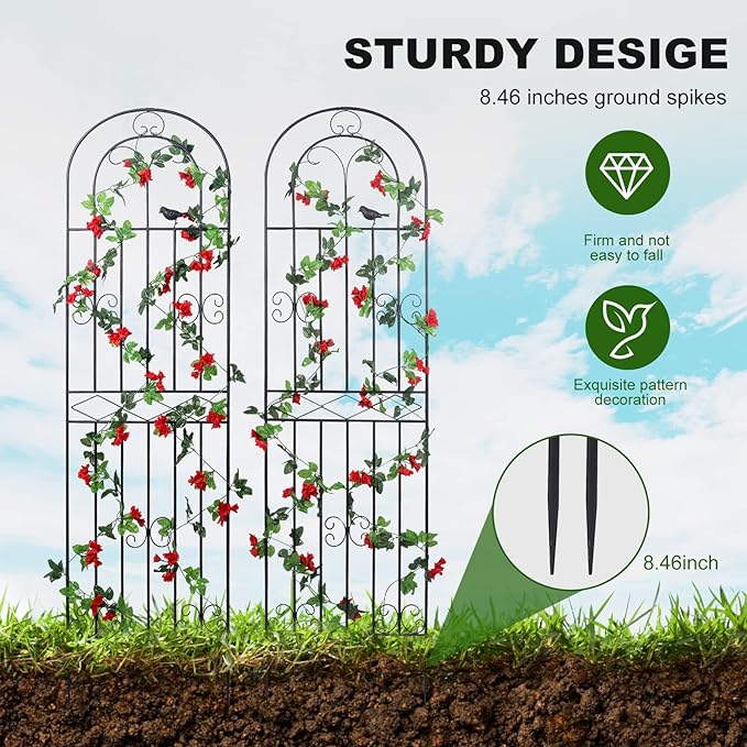 2 Pack 86.7" H x 19.7" W Metal Garden Trellis with Black Coating, Wire Lattice Grid Panel for Climbing Plants Outdoor Roses Vine Cucumbers Vegetables Flower Support