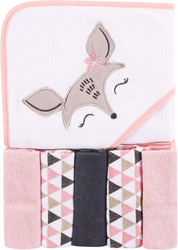 Luvable Friends Unisex Baby Hooded Towel with Five Washcloths, Deer, One Size