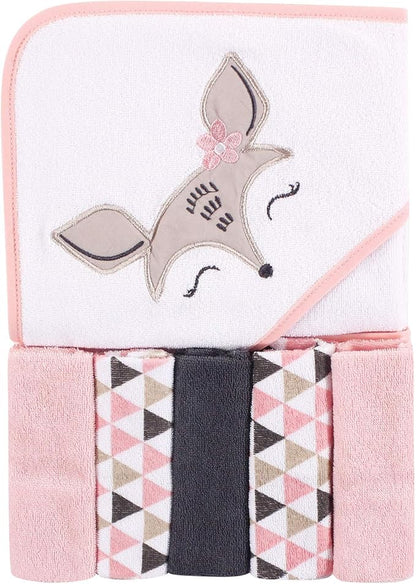 Luvable Friends Unisex Baby Hooded Towel with Five Washcloths, Deer, One Size