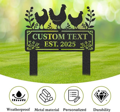 Personalized Metal Chicken Coop Sign, Custom Name Chicken Coop Signs for Outside, Decorative Garden Stakes, Metal Yard Art, Backyard Farmhouse Decor, Chicken Gifts for Women Man Color02