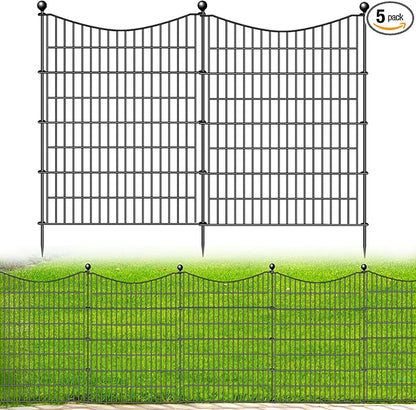 5 Panels No Dig Dog Fence Outdoor for Yard, 40 in(H) X 12 ft(L) Decorative Tall Garden Fence Animal Barrier, Rustproof Metal Wire Garden Edging and Borders, Temporary Fencing Stakes