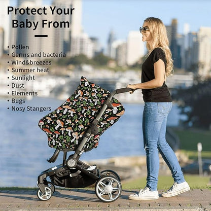 Mushroom Car Seat Canopy, Baby Breastfeeding Cover, Multi Use Baby Stroller and Carseat Cover, Boys and Girls Shower Gifts