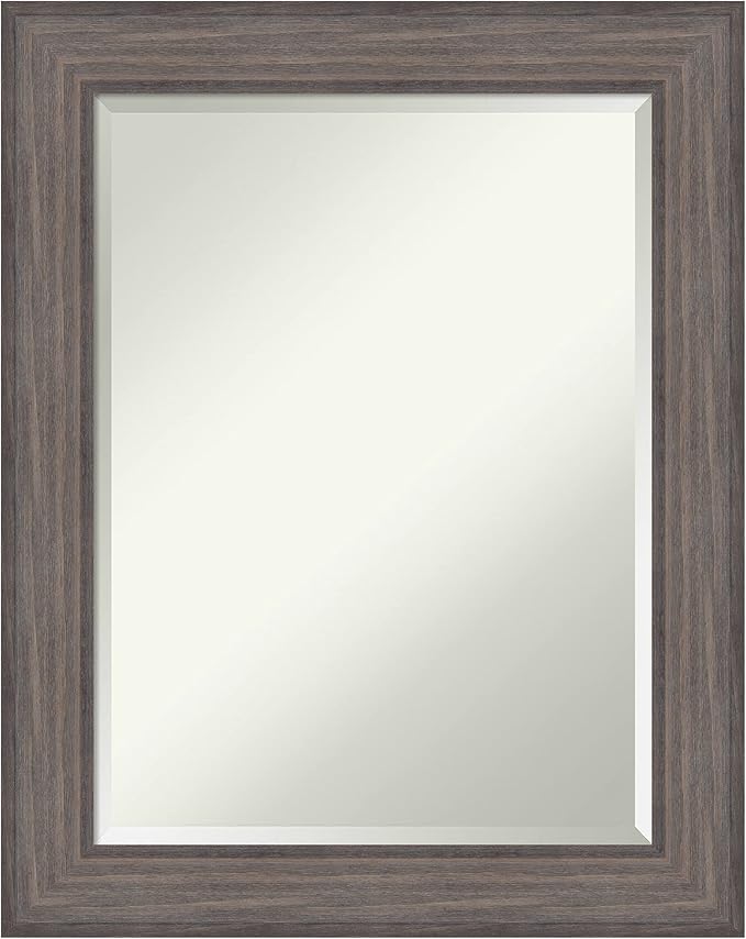 Amanti Art Grey Wall Mirror 29x23 Country Barnwood Rectangle Bathroom Mirror for Wall Decor Living Room, Medium Rustic Farmhouse Wood Frame, Hangs Horizonally and Vertically, Bathroom Decor, Beveled