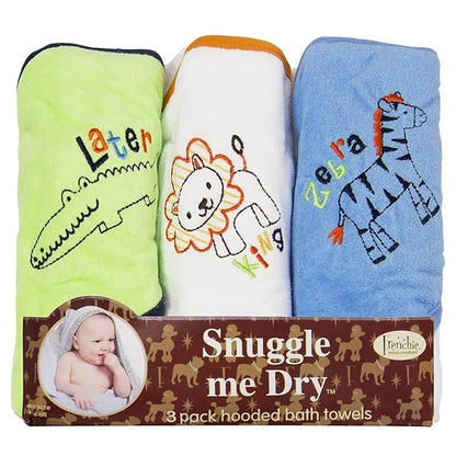 Frenchie Mini Couture, Hooded Bath Towels for Babies, 80% Cotton/20% Polyester, Wild Animal Design Baby Bath Towel Set, Boy, Pack of 3