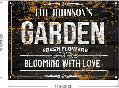 Custom Garden Blooming With Love Sign, Christmas Season, Personalized Name For Backyard/Flower Garden Décor Sign, 10x14 Inches, Rust Free .040 Aluminum, Fade Resistant, Made in USA by Sigo Signs