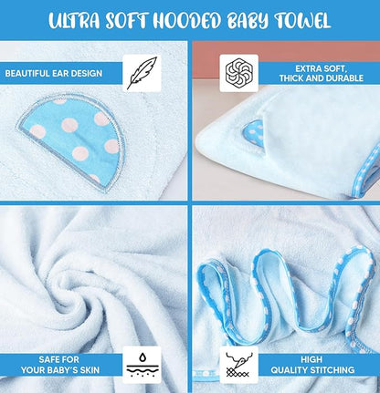 Set of 2 Hooded Baby Towels – Blue and Grey – Luxurious, Large and Super Absorbent – 35 x 35 Inch – Soft and Suitable for Infants, Toddlers and Kids – 400 GSM