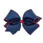 Wee Ones Girls' Classic Grosgrain Moonstitch Edge Hair Bow, No-Slip Hair Clip, Handmade, Navy with Red, King