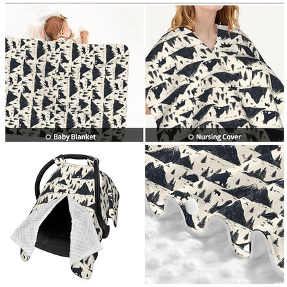 Mountain and Bear Baby Car Seat Canopy Nursing Cover for Newborn Car Seat Breastfeeding Covers Blanket Newborn Shower Gift