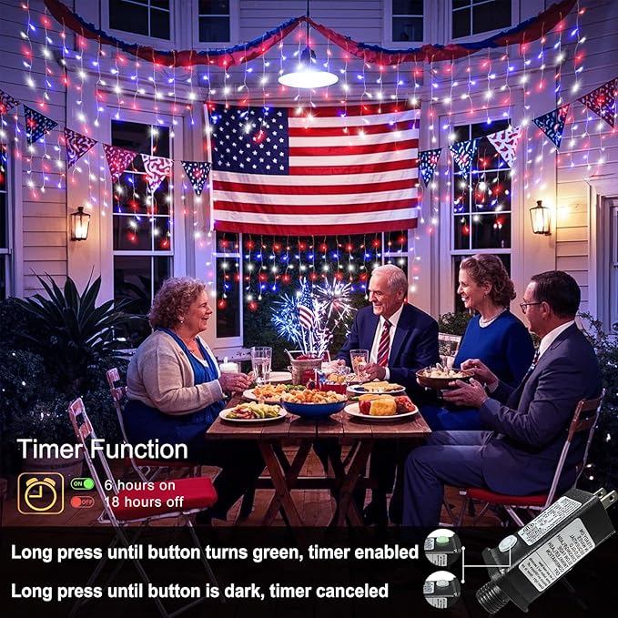 66ft 640LED Red White and Blue Lights for Christmas Decorations Outdoor Icicle Lights for Outside, Clear Wire Connectable Twinkle Light for House Party Holiday Patio Yard