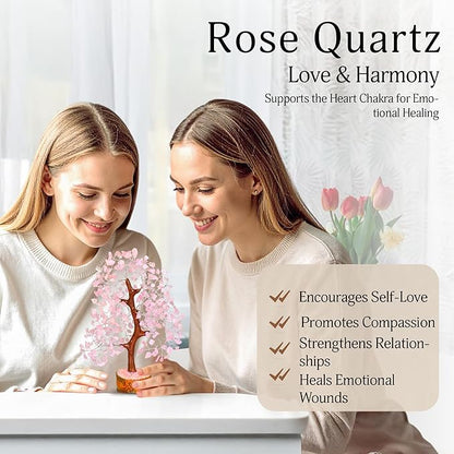 YATSKIA Rose Quartz Crystal Tree - Bonsai Tree of Life - Pink Room Decor - Desk Decorations for Women Office - Gemstones and Crystals - Stones and Crystals