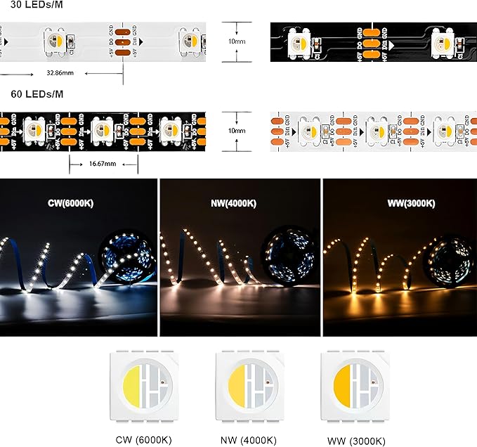 DC5V SK6812 (Similar WS2812B) RGBW RGB+Neutral White LED Strip Light 60leds/Pixels/m Individually Addressable 4 Color in 1 LED Dream Color (16.4ft(5m) 300leds, IP30) (No Adapter or Controller)
