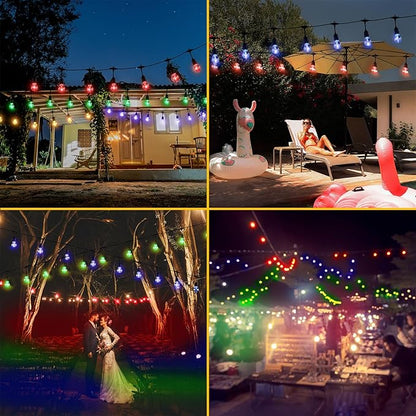 35FT Solar String Lights Outdoor, 11 Shatterproof LED Edison Bulbs, Dimmable RGB Color Changing Patio Lights with Remote. Waterproof for Garden Commercial Solar-Powered Decorative Lighting