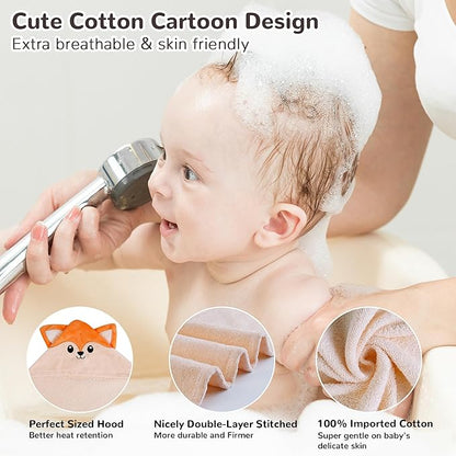 Viviland 2 Pack Hooded Baby Towels, Soft 100% Cotton Baby Bath Towels with Hood, Extra Thick and Absorbent, Essential for Newborns, Kids, Infants - Girls and Boys (Dinosaur & Fox)