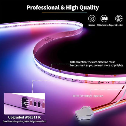 PAUTIX RGB Smart IC COB LED Strip Light Addressable 24ft/7.5m,720LEDs/m UL-Listed 24V Chasing Color Strip Light Multicolor Flexible Tape Light,for TV,Party DIY Decoration(Without Controller&Adapter)