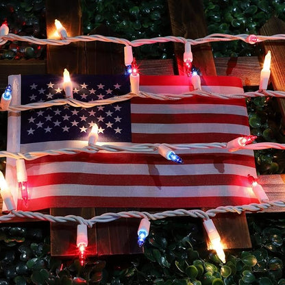 LAMPHOME Red White and Blue Mini String Lights, 31.9FT 150 Lights 4th of July Patriotic Lights White Wire, Red White Blue Fairy Lights for Indoor Outdoor Independence Day Memorial Day Tree Decoration