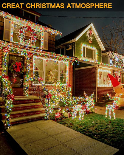 Ollny Christmas Lights Outdoor 600LED 197FT, Multicolor Christmas Tree Lights IP67 Waterproof, Plug in Fairy Lights with Remote 8 Modes Timer, Xmas Light for Indoor House Holiday Decor
