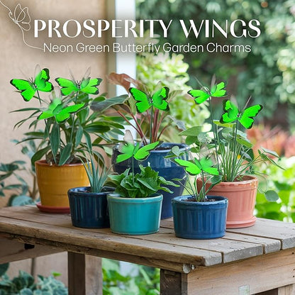 Handmade Green Butterfly Garden Stakes Set of 7 - Decorative Outdoor & Indoor Plant Decor - Nature Lover Gift Idea by Air Aquarium Kushner