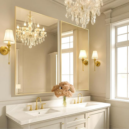 Gold Bathroom Mirror 26"x38", Rectangle Vanity Mirror with Frosted Metal Frame, Tempered Glass Wall Mounted Mirrors, Rust-Resistant for Bathroom, Bedroom & Living Room Decor