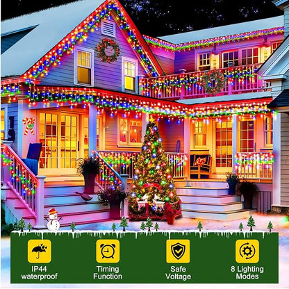 KNONEW 99ft 960 LED Christmas Lights Outdoor Decorations with 180 Drops, 8 Modes Curtain Fairy Light, Clear Wire LED String Light Indoor Decor for Wedding Party Christmas(Multicolor)
