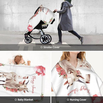 Personalized Baby Car Seat Canopy with Name Custom Minky Goat Car Seat Covers Nursing Cover for Breastfeeding Multi-Use Cover Infant Carrier Carseat Winter Cover for Newborn Girls Boys
