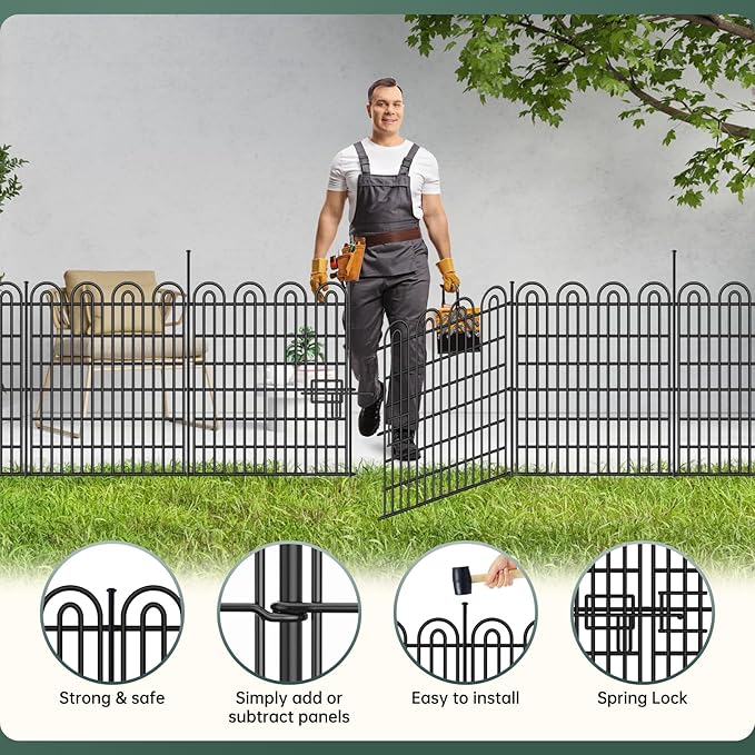 15 Panels Tall Garden Animal Barrier Fence with Gate, 33 in(H) X 36.8 ft(L) No Dig Decorative Garden Fence Outdoor for Yard, Heavy Duty Rustproof Metal Edging Border for Dog, Rabbits