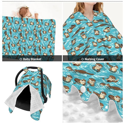Ocean Adorable Otters Baby Car Seat Canopy Nursing Cover for Newborn Car Seat Breastfeeding Covers Blanket Newborn Shower Gift