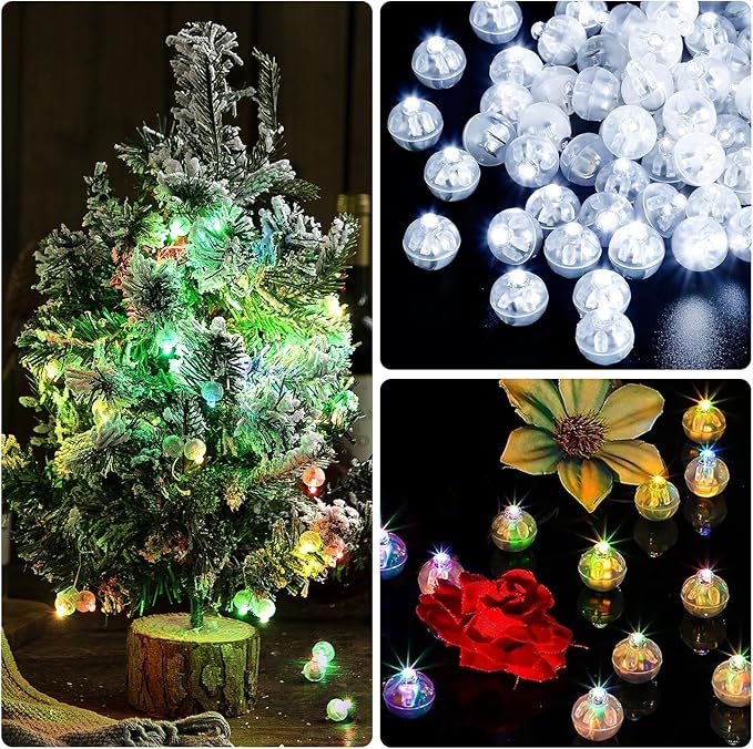 100pcs Balloon Lights,Round LED Ball Lamp for Latex Balloon Paper Lantern Party Wedding Festival Christmas Halloween Decorative，Long Standby Time Waterpro of Mini Light (White)