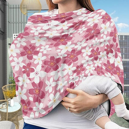 Coldinair Cherry Blossom Print Car Seat Cover for Baby Girls,Soft Stretchy Carseat Canopy,Nursing Cover,Grocery Cart Cover,High Chair Cover