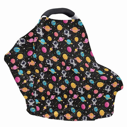 GIFTPUZZ Astronaut Planet Stretchy Nursing Cover for Breastfeeding, Baby Car Seat Cover, Infant Carseat Canopy Covers Scarf, Multiuse Stroller/High Chair Cover, All Weather Protection Baby Shower
