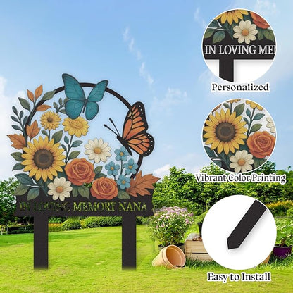 Personalized Garden Signs, Colorful Butterfly Garden Decor for Outside, Decorative Yard Stakes, Metal Yard Art, Patio Decor, Custom Last Name Sign, Lawn Art, Gardening Gifts Color04