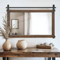Bathroom Barn Door Mirror: 42"x28" Brown Farmhouse Wood Frame - Rustic Wall Mirror for Entryway/Living Room Wall Decor