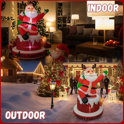 UPWELL 8FT Inflatable Chimney Santa Claus - Classic Outdoor Holiday Yard Decoration with LED Lights, Self-Inflating, Stable & Durable, Suitable for Christmas Decor & Events