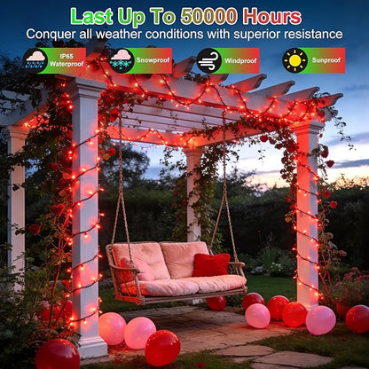 350LED 90FT Valentine Lights Indoor Outdoor, 12 Modes Red Valentines Day Decorations with Timer Dimmable, Waterproof Green Wire Christmas Lights for Tree Xmas Patio Fence Balcony Garden Party