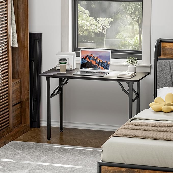 TEMI Small Computer Desk Folding Table - 43.3" Foldable Office Desk, No Assembly, Perfect for Small Spaces in Bedroom, or Apartment, Portable Mini Desk or Study Table Compact Design, Charcoal Wenge
