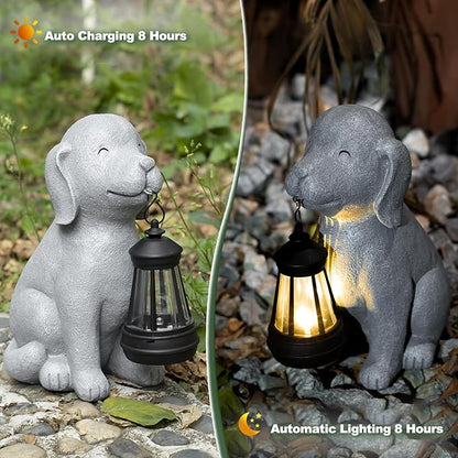Solar Dog Garden Statues, Outside Decor with Solar Lights, Birthday Gifts for Grandma Mom Women, Garden Decorations & Dog Ornaments for Patio, Yard, and Housewarming Gifts