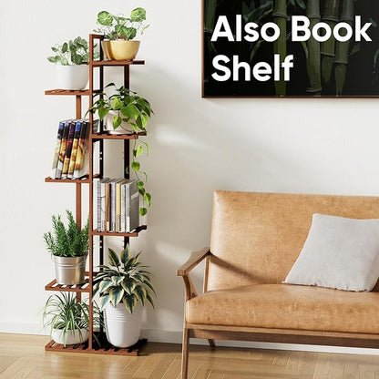 ROSSNY 55 Inch Tall Plant Stand Indoor, 7 Tier 8 Potted Bamboo Plant Stands for Indoor Plants, Corner Plant Stand, Tiered Plant Stands, Plant Shelf For Indoor, Planter Holder for Multiple Plants Indoor, Brown