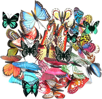50pcs Glow in The-Dark Butterfly Garden Posts -3.2inch Colorful Butterfly Decorations for Outdoor Gardens, courtyards, Flower beds, Indoor planters, Party Decorations - Waterproof Material