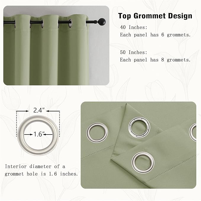 Simplebrand Sage Green Window Valance for Kitchen 14 Inches Long 2 Panels Set, Room Darkening Valance Curtains for Living Room, Grommet Short Privacy Kitchen Curtains for Bedroom Kids Room, 40Wx14L