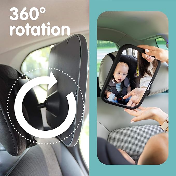 Onco Baby Car Mirror Rear Facing (2 Pack) - 100% Shatterproof & Shakeproof, Award-Winning Convex Car Mirror for Baby with 360° Rotation, Newborn Essentials (9.6 x 6.9 in)