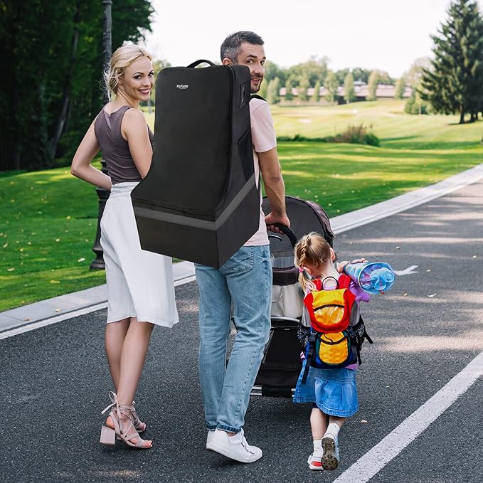 Car Seat Travel Bag - Padded, Comfortable, Durable, Roomy Gate Check Carseat Cover Backpack Fits 3-in-1，Convertible, Booster & Infant Car Seats for Airplane, Airport, Gray
