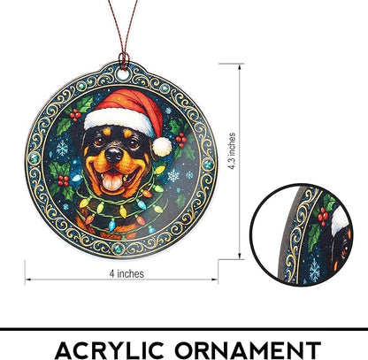 Rottweiler Christmas Ornament – Holiday Dog Decor | Santa Hat Puppy Gifts – Festive Pet Lover Ornament – Merry Christmas Tree Decoration – White elephant gifts - Xmas Tree Funny Decoration