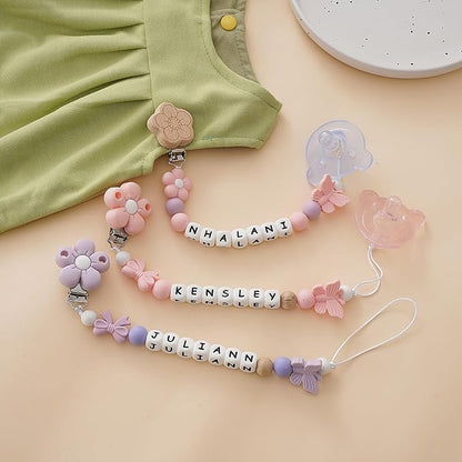 Personalized Baby Pacifier Clip with Name,Customized Name Silicone String Clip for Boy Girl (Purple)