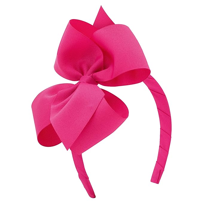 Wee Ones Girls' Classic Grosgrain Hair Bow on a Wrapped Headband, Stylish For All Hair Types, Small King Bow, Shocking Pink