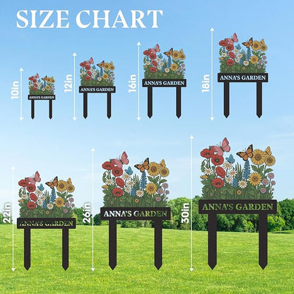 Personalized Garden Signs, Colorful Flowers Garden Decor for Outside, Decorative Yard Stakes, Metal Yard Art, Patio Decor, Custom Last Name Sign, Lawn Art, Housewarming Gifts Color09